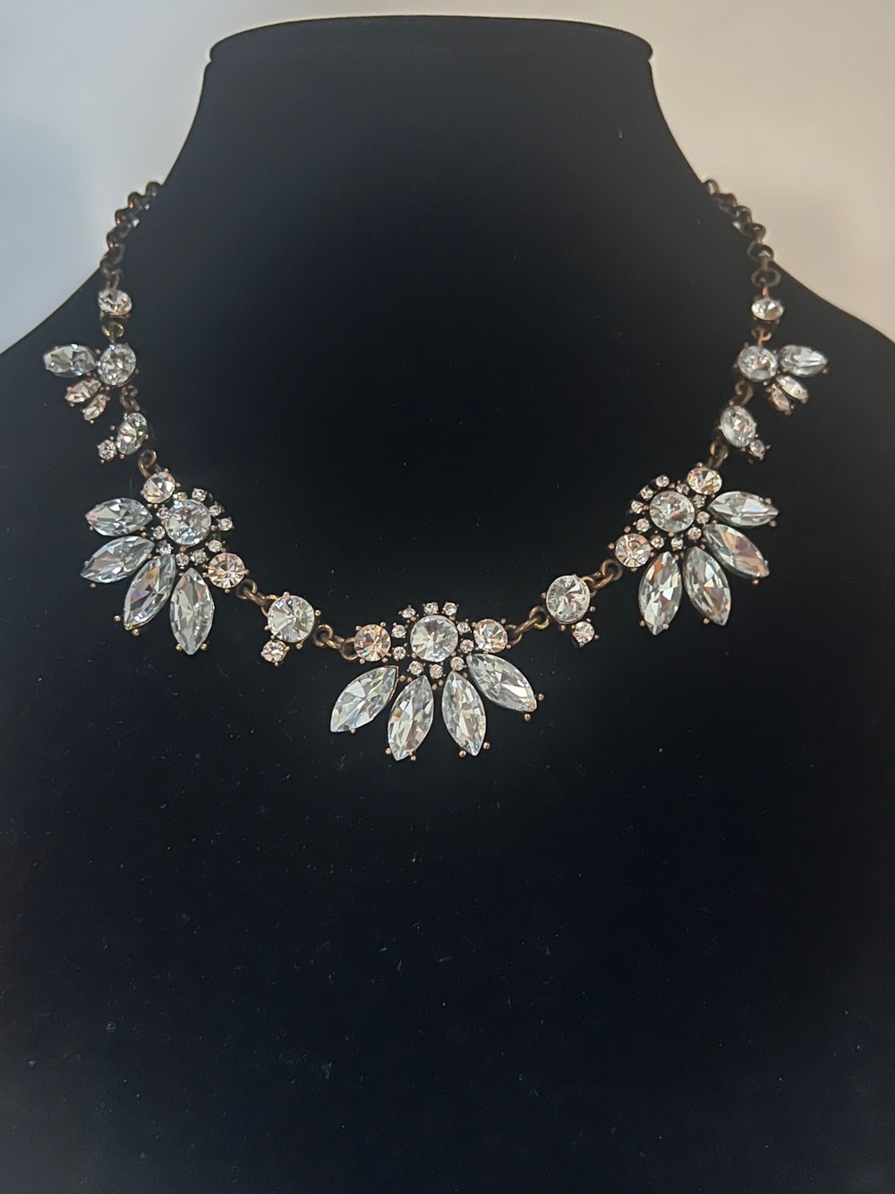 J. Crew Clear Crystal Floral Statement Necklace - Gold Tone